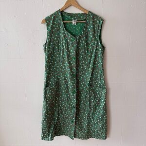 Vintage | Green Micro Floral Button Front Cotton Dress | Cottagecore |Size Large